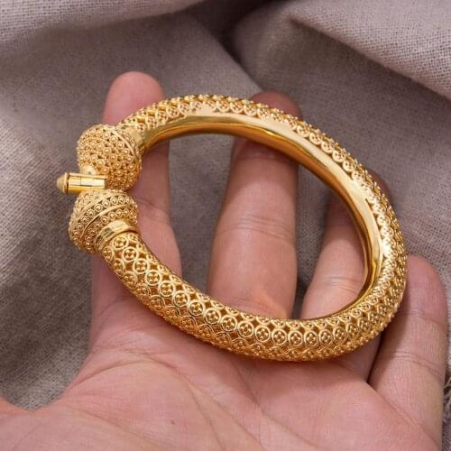 Luxury24K Bangles Top Quality Dubai Gold Color Bangles For Women Girls Wife Bride Bangles Bracelets Jewelry Gift Can Open