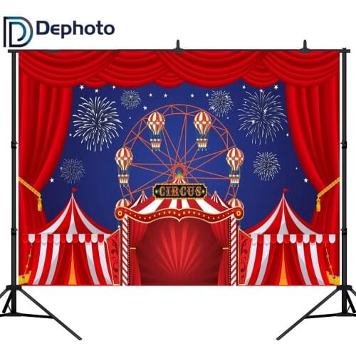 DePhoto Carnival Circus Party Banner Red Curtain Fireworks Baby Shower Photography Backdrop birthday Photo Background Studio