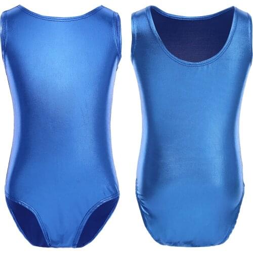 TiaoBug Kids Dancewear Patent Leather Solid Color Sleeveless Gymnastics Leotard for Girls Stage Performance Ballet Dance Costume