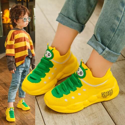 Kids Sneakers Cute Cartoon Caterpillar Weaving Mesh Breathable Sock Shoes Girl Boy Flat Running Sport Shoe Casual Toddler Shoes