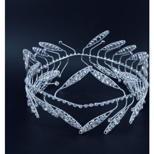 Greek Style Wreath King Queen Rhinestone Crowns Headband Tiaras Full Round Bridegroom Princess Hair Accessories Bridal Wedding