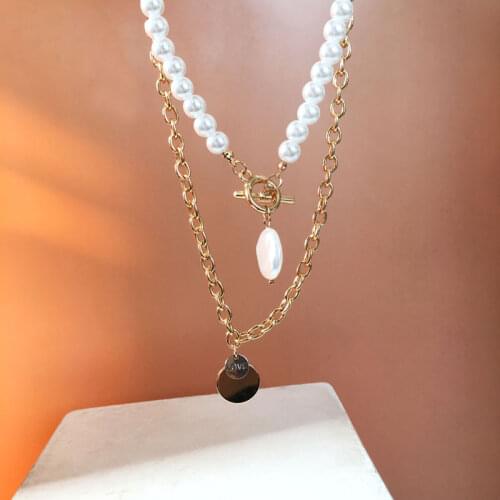 IOY IRENE 2021 Bohemia Multilayer Geometric Baroque Imitation Pearl Pendant Necklace For Women New Fashion Jewelry