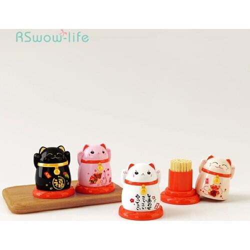 Creative Cute Japanese-Style Cartoon Lucky Cat Toothpick Cans Cartridges Toothpicks Holder Plastic Dust-Proof Home Decoration
