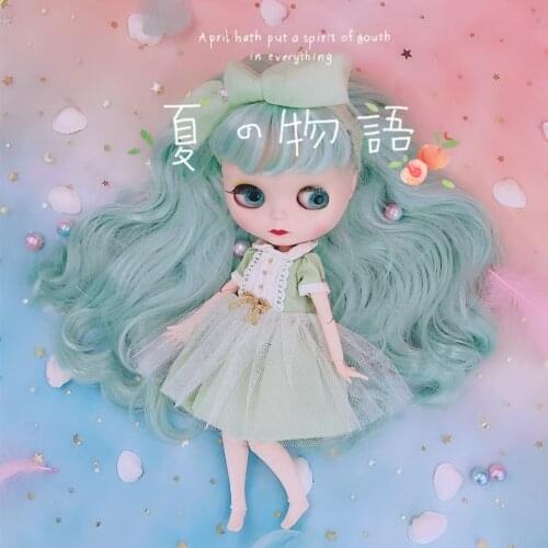 Blyth Doll Nude, 1/6 BJD Doll Customized Matte Face with Green Curly Hair