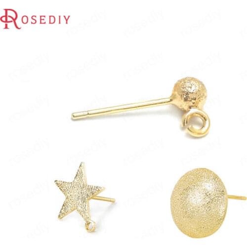 37648)12PCS Ball 4MM 24K Gold Color Brass Matte Round Ball Stud Earrings Pins Jewelry Making Supplies Diy Findings Accessories