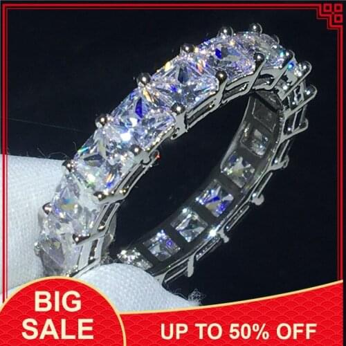 Fashion Promise ring Silver color Princess cut AAAAA Cz Stone Engagement wedding band ring for women Men Party jewelry