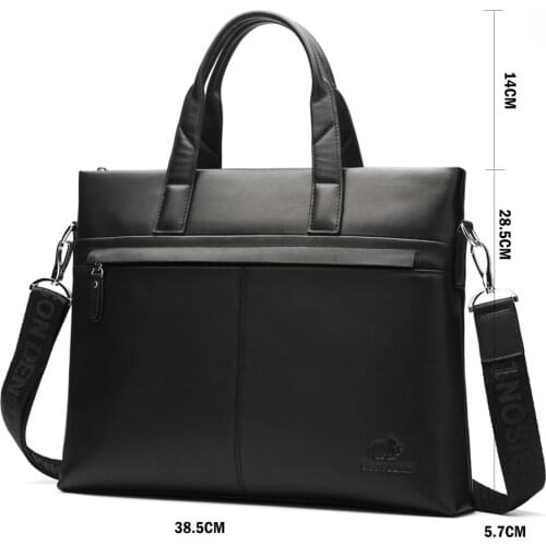 Bison Denim Black Business Casual Genuine leather Men Business Briefcases Travel Laptop Handbag For Men Messenger Shoulder Bags