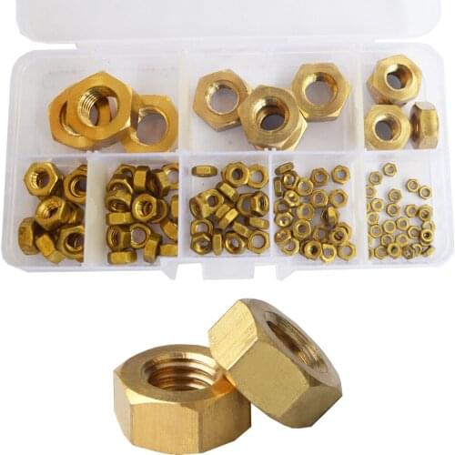 Brass Hex Metric Nuts Metal Threaded Hexagonal Metric Copper Nut Set Assortment Kit M2 M3 M4 M5 M6 M8 M10 M12 M14