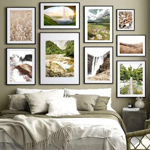 Forest Waterfall Sunrise Mountain Scenery Wall Art Canvas Painting Nordic Posters And Prints Wall Pictures For Living Room Decor