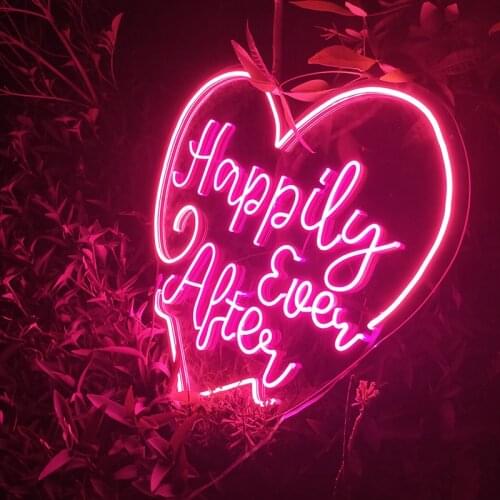 Custom Neon Sign Light Led Flex Happy Ever After Wall Hanging Flexible Lighting For Sign Decor Pink for Room For Wedding