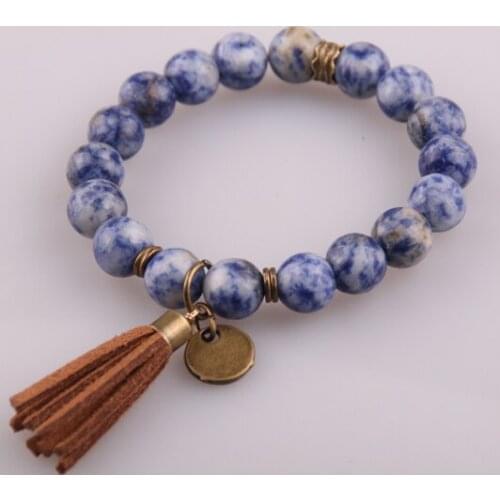 New Design Hot Sale Energy Bracelets Made By Antique Bronze Tassel Beautiful Natural Blue Stone Bracelet bangle