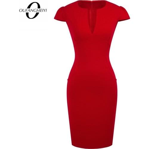 Summer Charming Sexy Celebrity Style Fashion Pockets Knee-length Bodycon Slim Business Sheath Party Dress E521