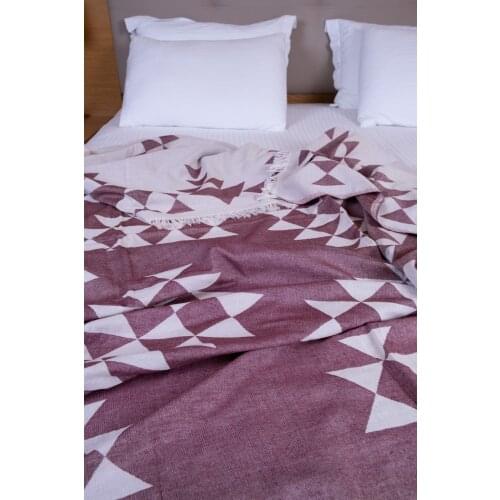 Turkish %100 Cotton Blanket Throw Double Side Luxury Truva Design
