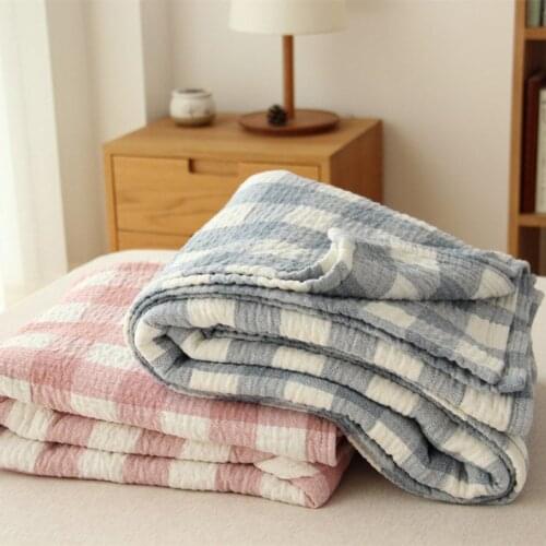 Plaid Cotton Towel Blanket Summer Thin Quilts Bedspread Plane Travel Air Conditioning Blankets Soft Throw Blankets on Sofa/Bed
