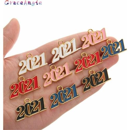 5pcs Number 2021 Enamel Alloy Charms fashion Year Pendant women Jewelry earrings necklace keychain bracelet Accessories Finding