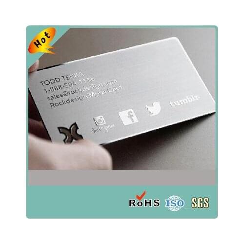 Custom mirror effect reverse etching/embossing stainless steel silver metal business cards with customized Logo