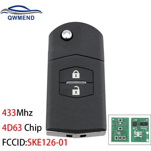 BHKEY SKE126-01 2 Buttons Smart Car Key for Mazda 3 6 CX-09 CX-10 Car Remote Key 4D63 Chip 433Mhz Flip Key for Car
