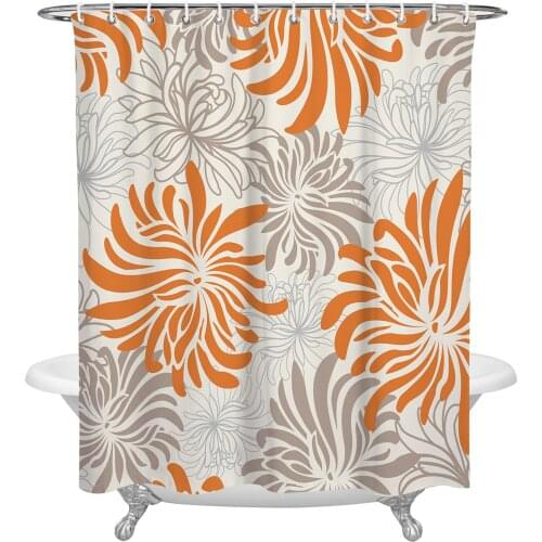 Grey Chrysanthemum Texture Retro Shower Curtains Bathroom Curtain Waterproof Polyester Frabic Bathroom Curtain with Hooks