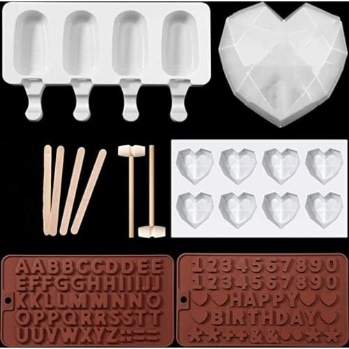 Love Heart Shape Silicone Mould Popsicle Mold Figure letter Molds Mousse Dessert Cake Ice creamMolds Kitchen Baking Tool