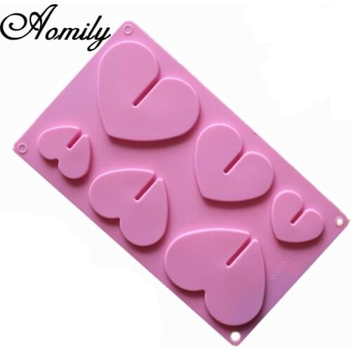 Aomily Love Heart Lollipop Chocolate Mold DIY Bakeware Silicone 3D Handmade Pop Sucker Sticks Lolly Candy Mold with Stick Shape