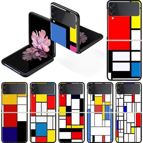 Fold Phone Case for Samsung Galaxy Z Flip 3 Silicone Funda Tpu Hard Shockproof Cover Fashion Coque Mondrian Grid