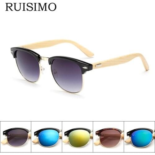 New 2016 Bamboo Sunglasses Men Wooden half frame Women Brand Designer Mirror Original Wood Sun Glasses retro de sol masculino