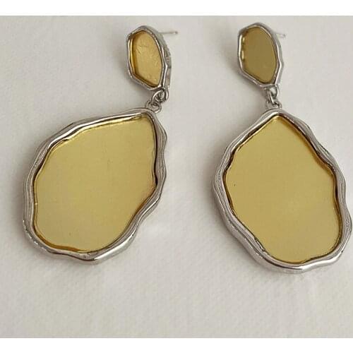 SRCOI Vintage Irregular Reflective Mirror Earrings Gold Silver Color Geometric Metallic Drop Long Earrings Fashion Party Jewelry