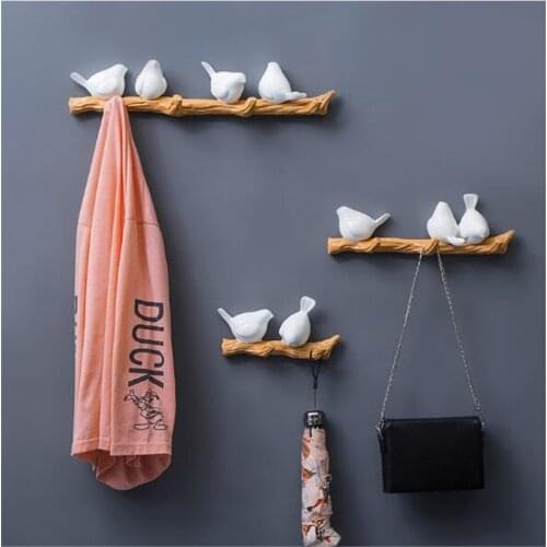Wall Decorations Hanger Home Accessories Living Room Resin Bird Hanger Key Hat Handbag Holder Coat Clothes Towel Hooks