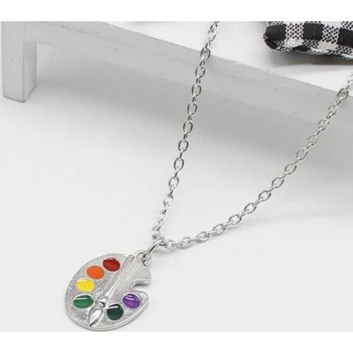 Vintage jewelry drop oil creative art drawing board girl necklace, paint palette charm pendant jewelry necklace