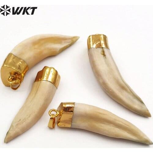 WT-P241 Raw Wolf Tooth Gold Capped Pendant, Shark Tooth Pendant With Gold Eletroplate Special Gift For Women