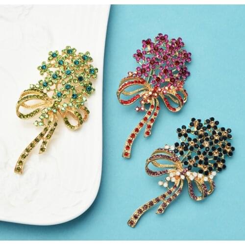 Wuli&baby Rhinestone Bowknot Flower Brooches For Women Classic New Year Brooch Pins Gifts