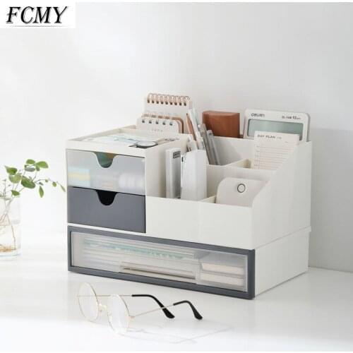 Desk Pen Holder Cosmetic Storage Box Drawer Type Plastic Jewelry Storage Organizer Sundries Rack School Office Stationery