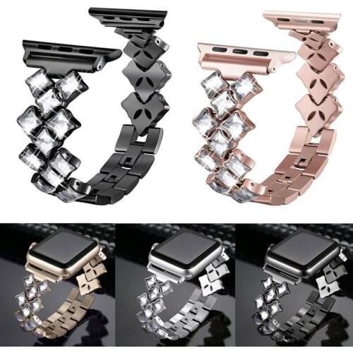 Women Rhinestone Stainless Steel Replacement Watch Band Strap For Apple Watch Series 38mm/40mm 42mm/44mm 4 3 2 1