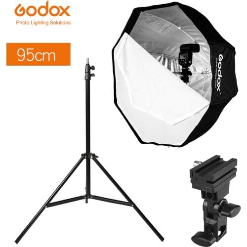 Godox 95cm 37.5'' Octagon Umbrella Softbox Light Stand Type-B Hot Shoe Holder Bracket Kit for Canon Nikon Godox Speedlite Flash