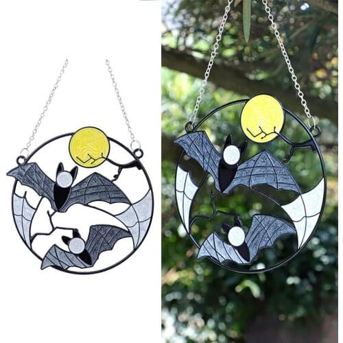 1PC Metal Bat Moon Halloween Pendant Balcony Hanging Ornaments DIY Garden Outdoor Wind Chimes Decoration