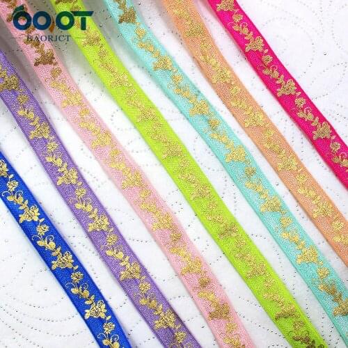 16mm,10 yards Hot Gold flower Elastic Foldover Elastics Stretch Hair Ties Headbands for Baby Girls Hair BowE-20425-716