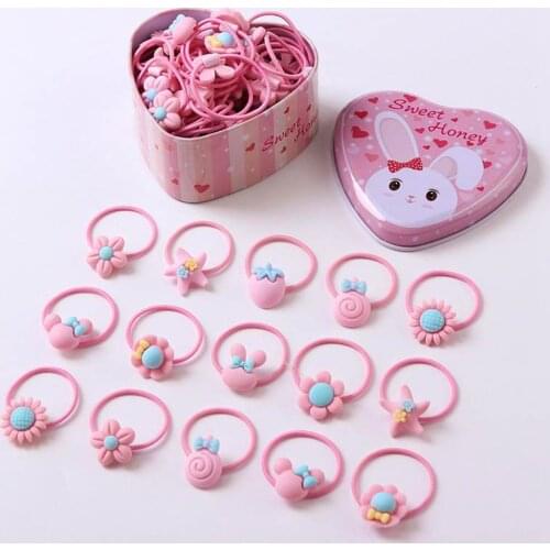 20Pc/Box Girls Kawaii Elastic Hair Bands Scrunchies Rubber Bands Headbands Hair Accessories Bows Kids Newborn Headwear