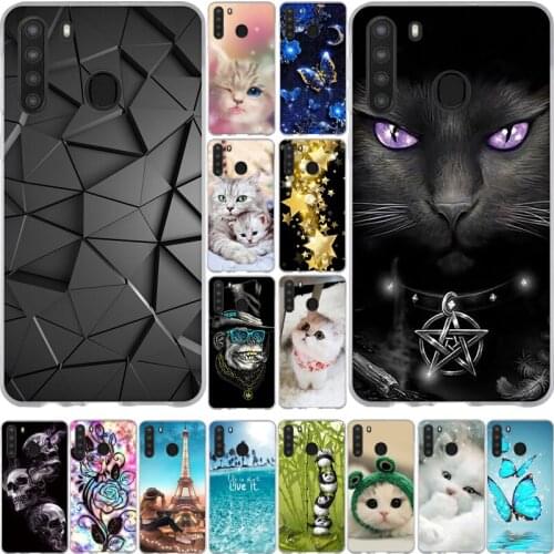 6.5 Inch For Samsung Galaxy A21 Case Silicone Phone Fundas Soft TPU Cute Cat Cartoon Patterned Back Cover Bumper Coque