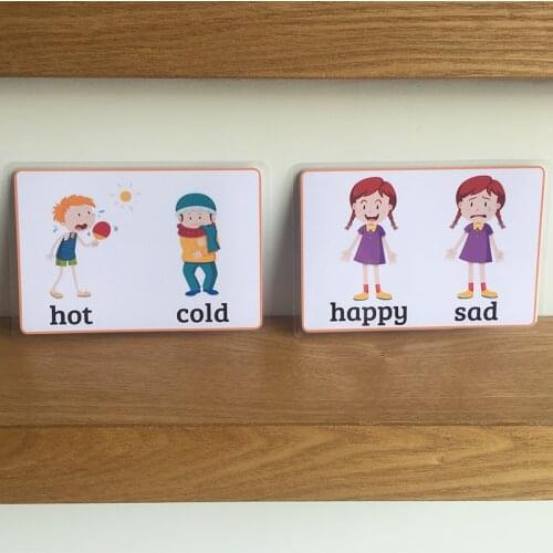 61pcs Antonyms Relative Words English Flash Cards for Baby Kids Study Montessori Educational Cards Teacher Teaching Aids