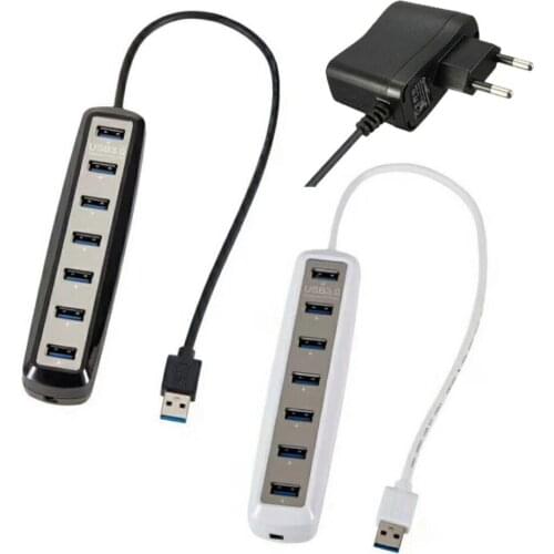 7 Port USB 3.0 HUB High Speed ABS With 5V2A Power Adapter for Windows/Vista /7/8/10/Linux/Mac -Black