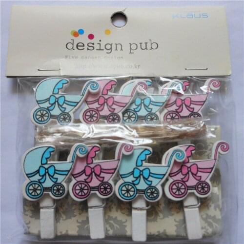 8pcs/lot Cute Cartoon Baby Car Wooden Clip Photo paper Clothespin Craft Clips Party Decoration Clip with Hemp Rope