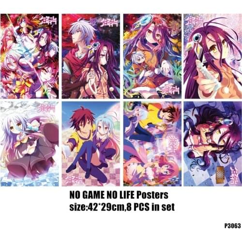 8 pcs/Lot No Game No Life Toys Posters Sticker Included 8 Different Pictures Anime Poster Size: 42cm x29 CM