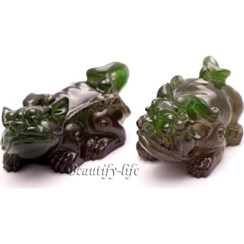Allochroic Mascot, 2pcs brave troops, Ornament, Green mythical wild animal, tea pet, novel present, Best Gifts S1158A