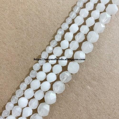 15" Natural Stone Big Cuts Faceted White Clear Jade Round Loose Beads 6 8 10 mm Pick Size