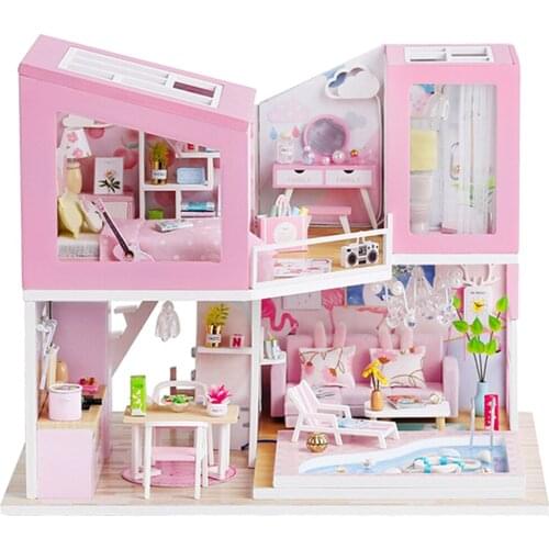 DIY Mini Dollhouse with Furniture Accessory Creative Room for Kids Birthday Gift