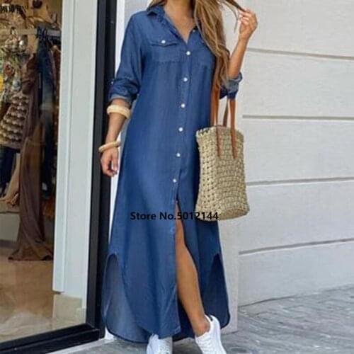 Elegant Women Long Sleeve Floral Printed Shirt Dress Spring Autumn OL Long Dresses Laides Turn-down Collar Loose Party Dresses