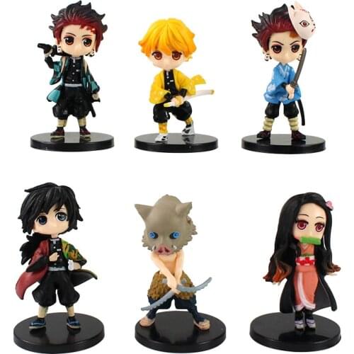 6pcs/set 6.5-7.5cm Demon Slayer Kimetsu no Yaiba Nezuko Tanjirou Zenitsu Giyuu Inosuke Q Version Figure Toys PVC Model Doll