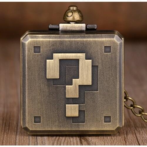 Retro Question Mark Design Pocket Watch for Men Women Creative Square Cool Necklace Pendant Clock Gifts Kids