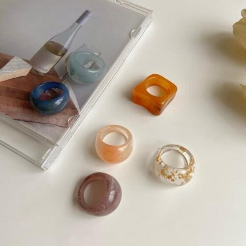 2021 New Colorful Transparent Acrylic Irregular Marble Pattern Ring Resin Gradual Change Cute Rings for Women Girls Jewelry