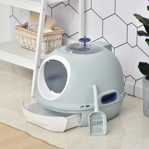 Cat Litter Box Pet Toilet with Scoop Enclosed Drawer Skylight Easy To Clean Cat Litter Box From Top
